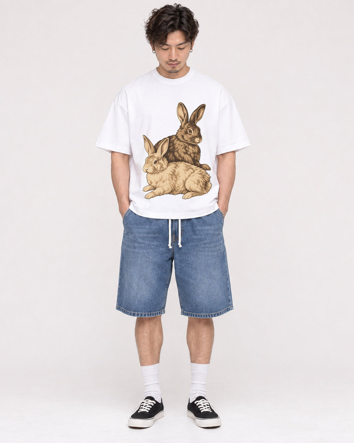 Mockup Boxy Heavyweight Tee White male full-body 03