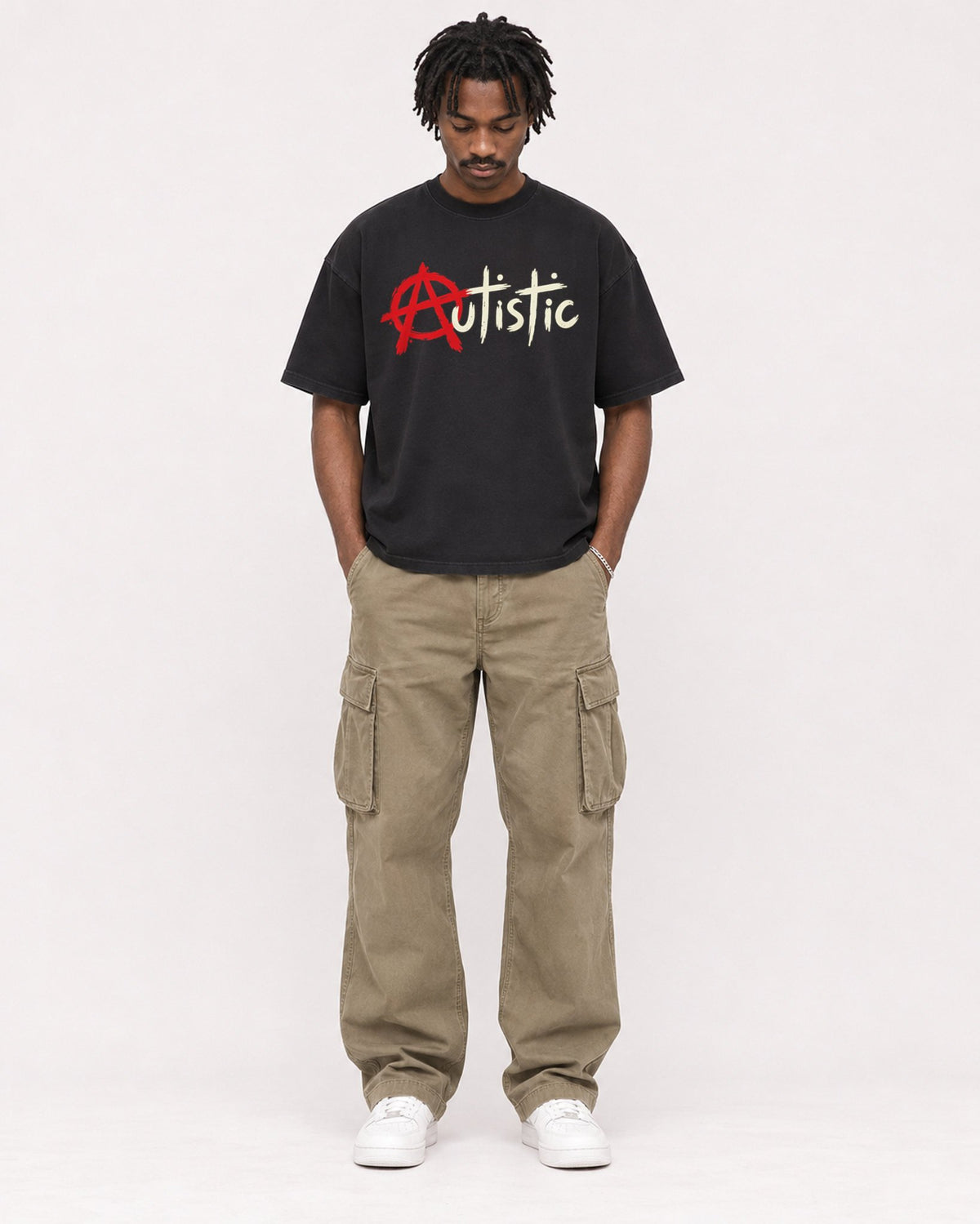 Mockup Boxy Heavyweight Tee Black male full-body 04