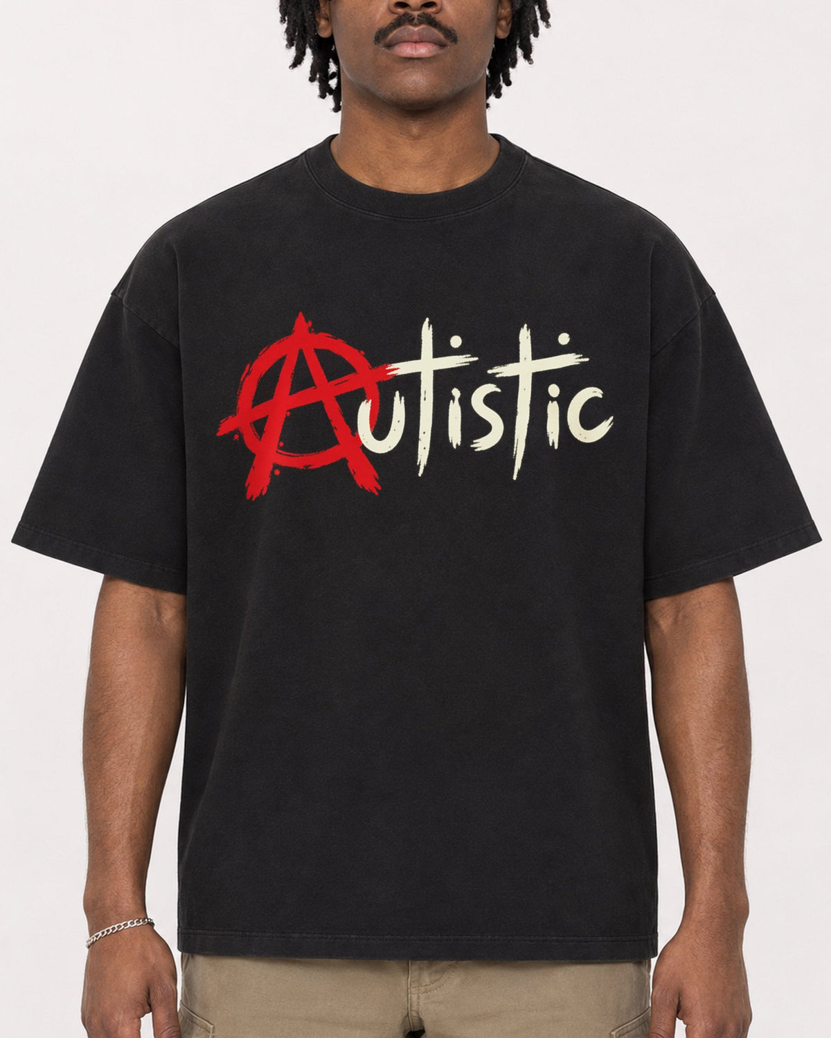 Mockup Boxy Heavyweight Tee Black male close-up 04