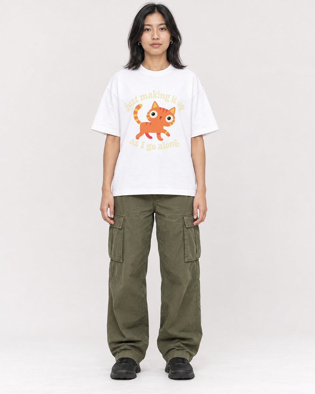 Mockup Boxy Heavyweight Tee White female full-body 22