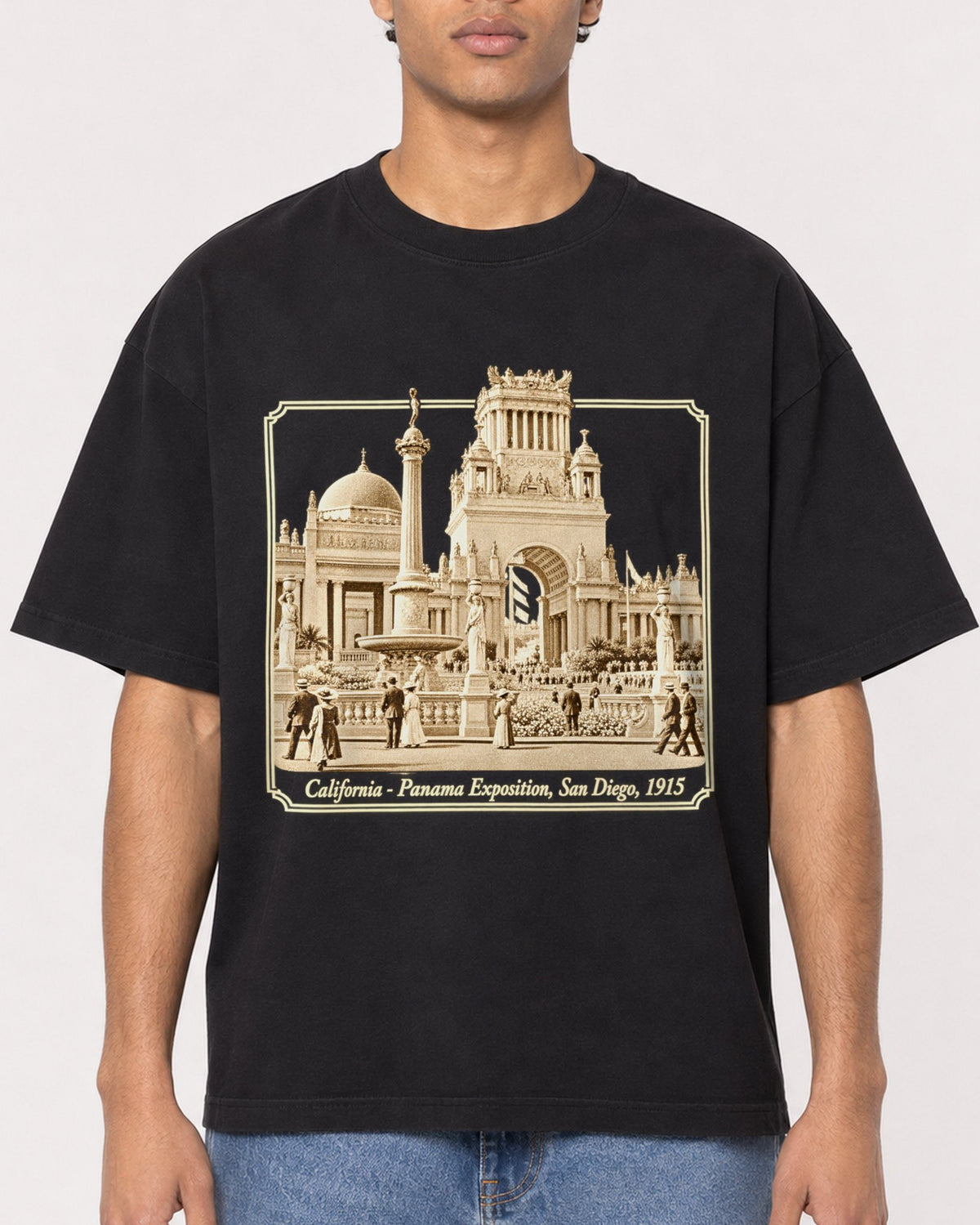 Mockup Boxy Heavyweight Tee Black male close-up 10