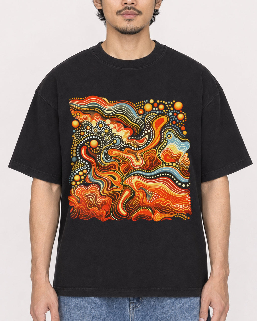 Mockup Boxy Heavyweight Tee Black male close-up 02