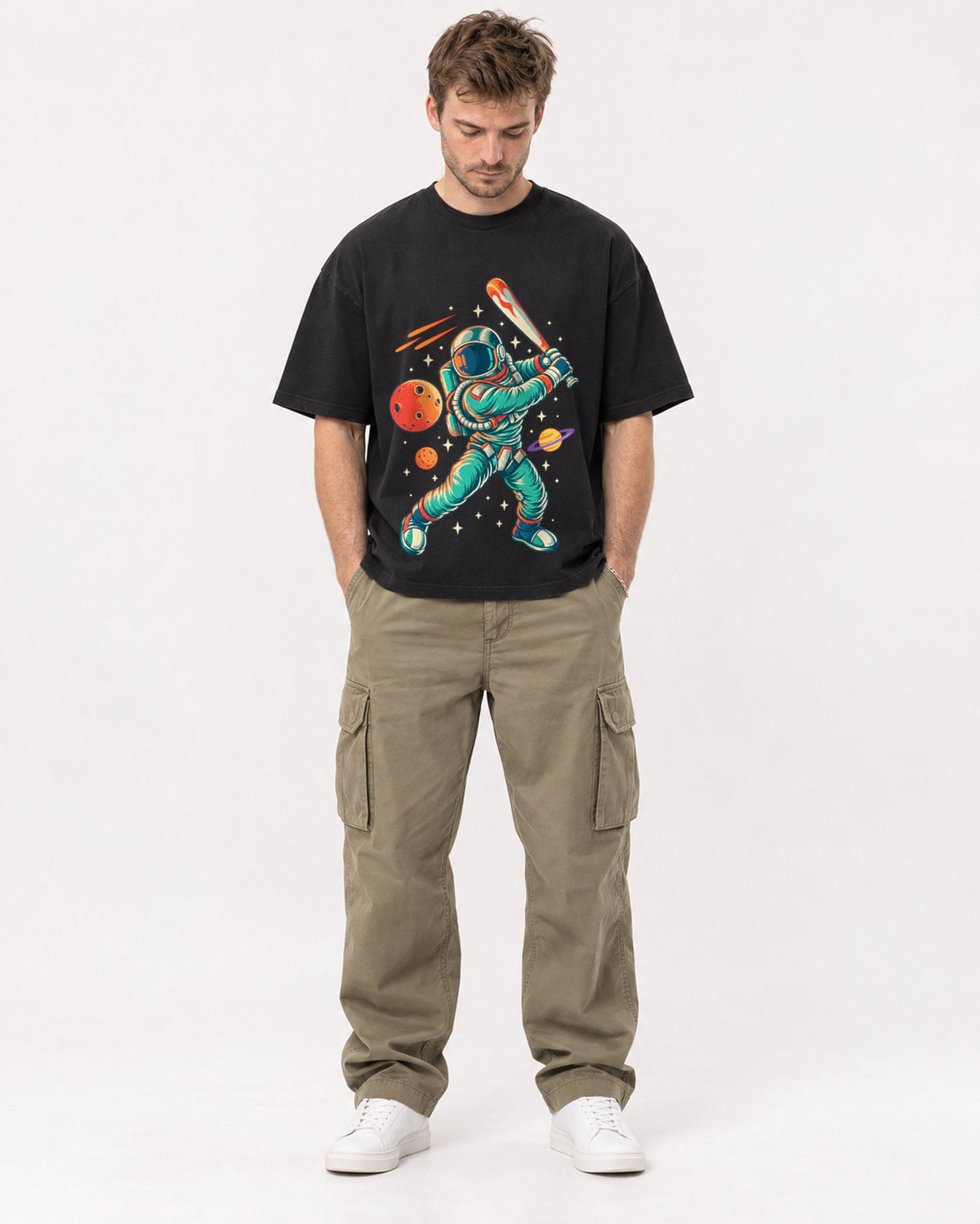 Mockup Boxy Heavyweight Tee Black male full-body 08