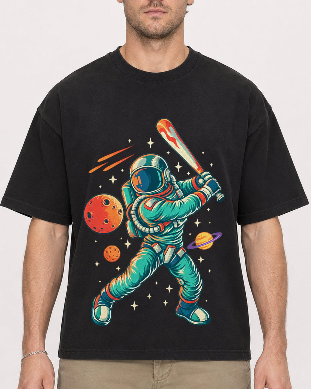 Mockup Boxy Heavyweight Tee Black male close-up 08