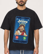Mockup Boxy Heavyweight Tee Black male close-up 47