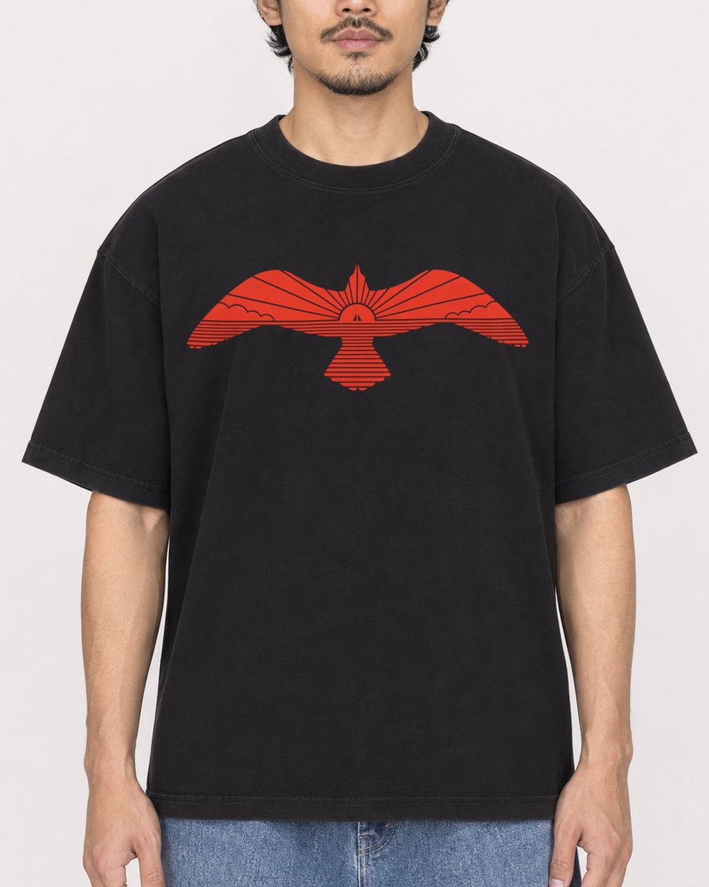 Mockup Boxy Heavyweight Tee Black male close-up 02