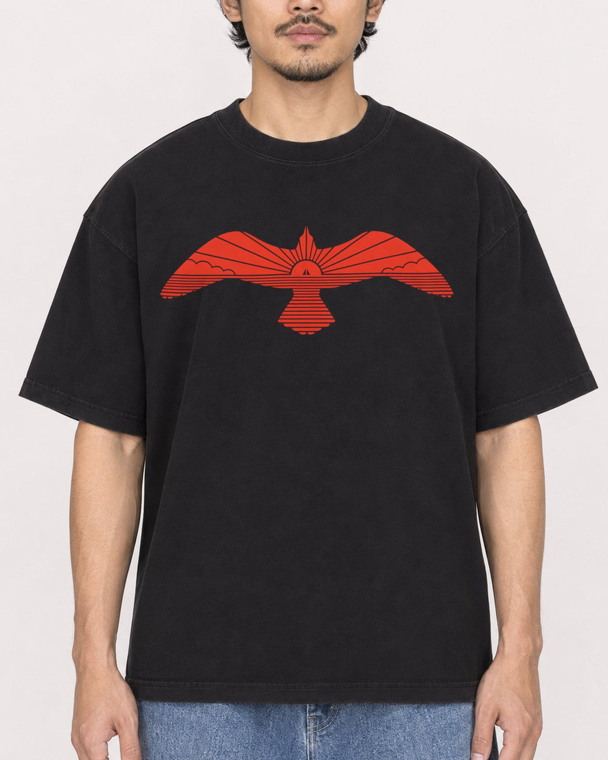 Mockup Boxy Heavyweight Tee Black male close-up 02