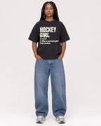Mockup Boxy Heavyweight Tee Black female full-body 04