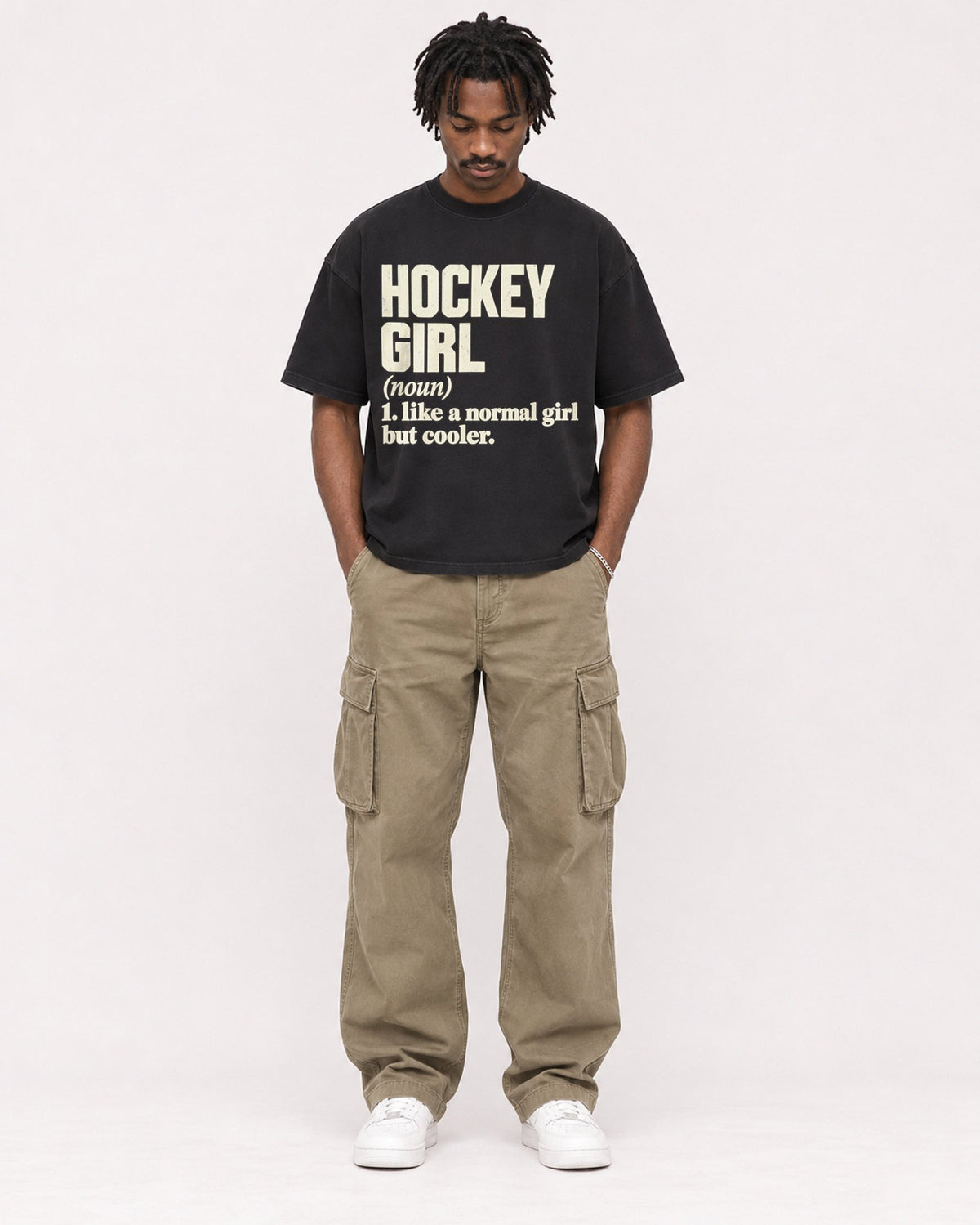 Mockup Boxy Heavyweight Tee Black male full-body 04