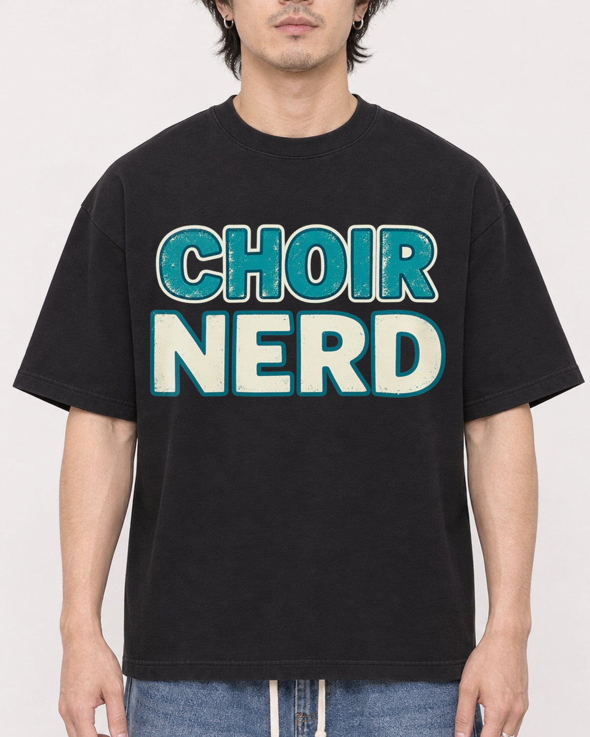 Mockup Boxy Heavyweight Tee Black male close-up 03