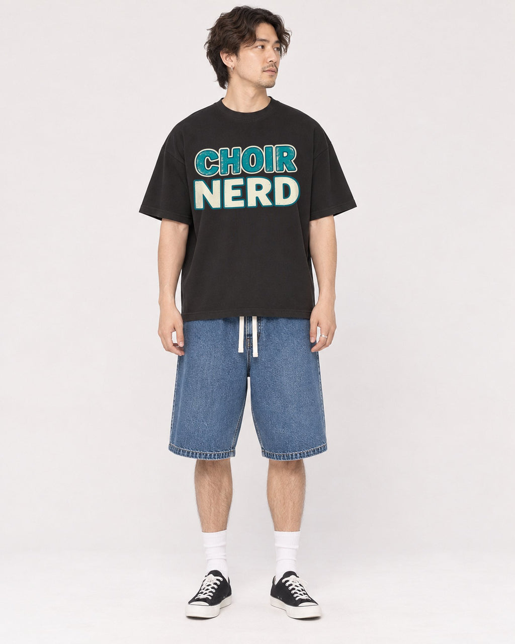 Mockup Boxy Heavyweight Tee Black male full-body 03