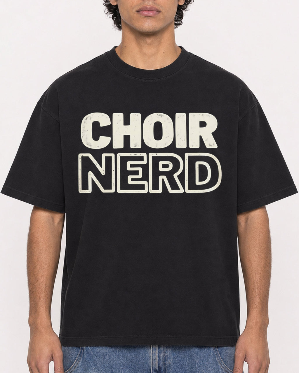 Mockup Boxy Heavyweight Tee Black male close-up 26
