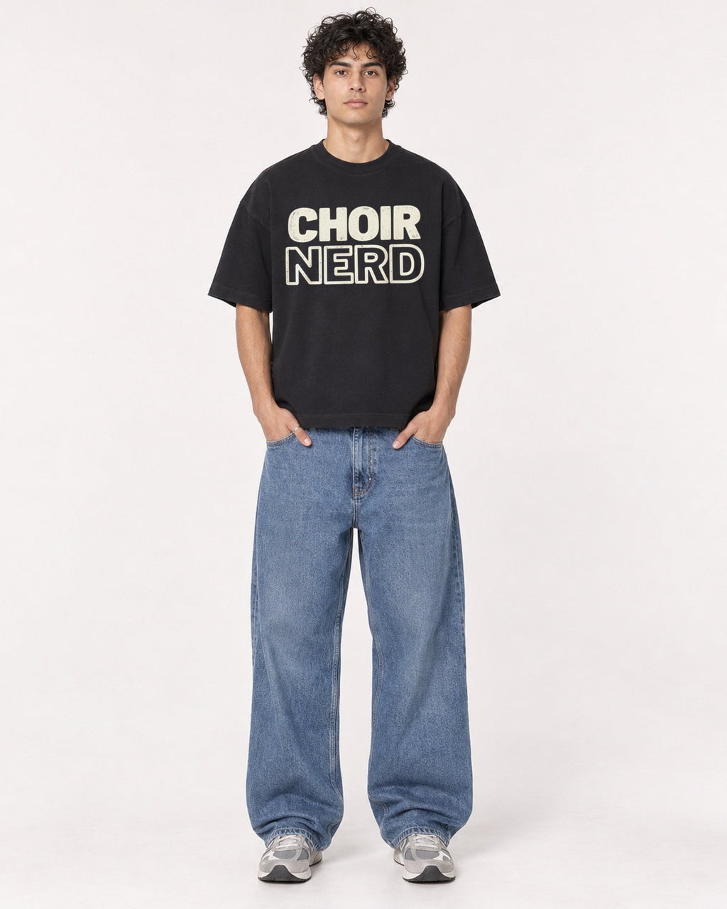 Mockup Boxy Heavyweight Tee Black male full-body 26