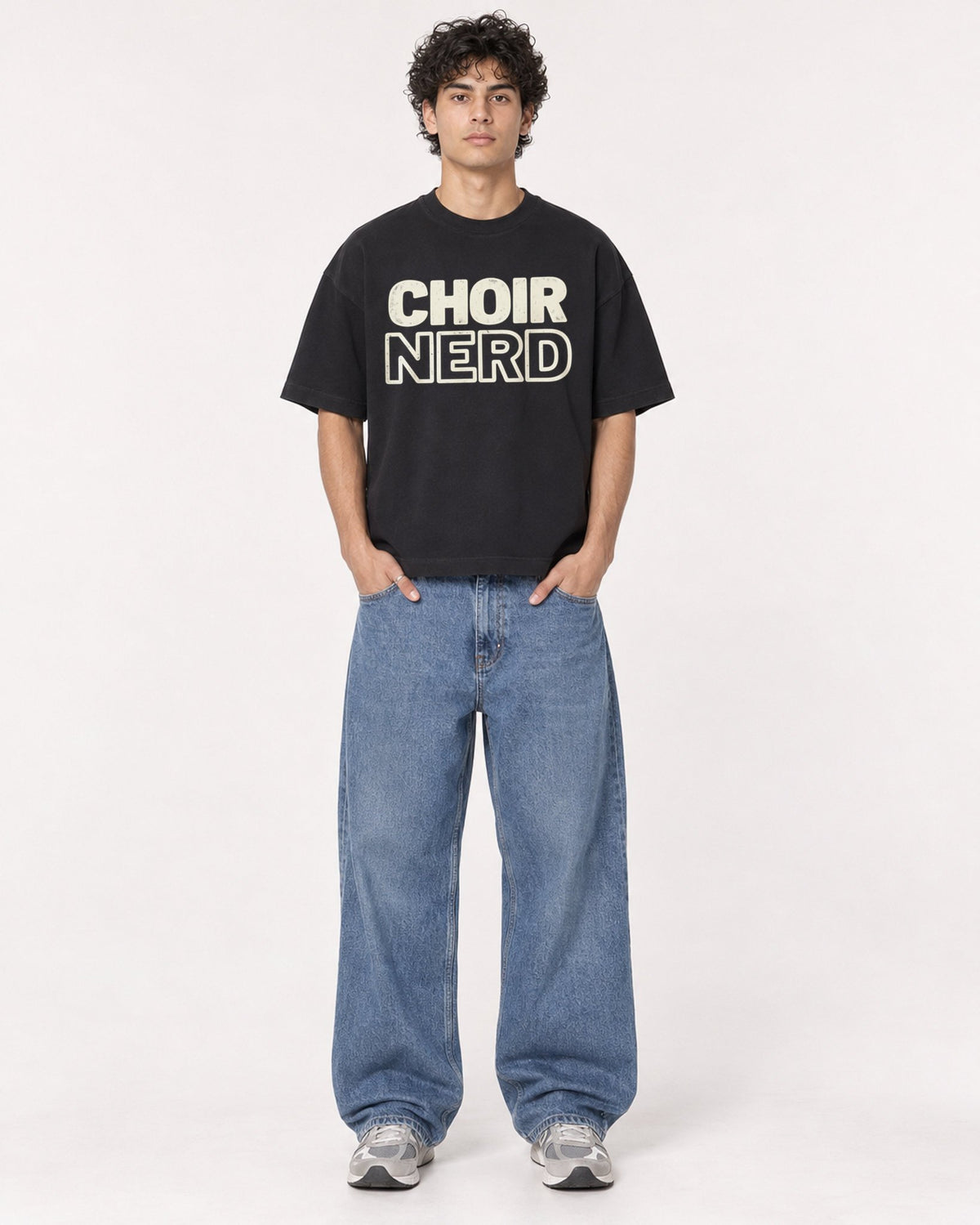 Mockup Boxy Heavyweight Tee Black male full-body 26