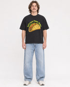 Mockup Boxy Heavyweight Tee Black male full-body 49