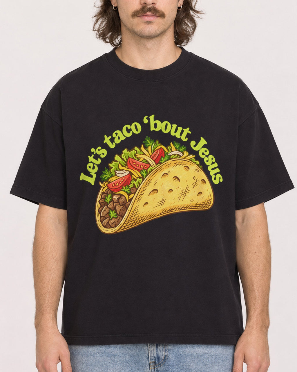 Mockup Boxy Heavyweight Tee Black male close-up 49