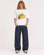 Mockup Boxy Heavyweight Tee White female full-body 49