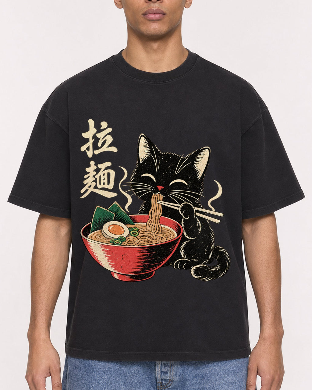 Mockup Boxy Heavyweight Tee Black male close-up 50