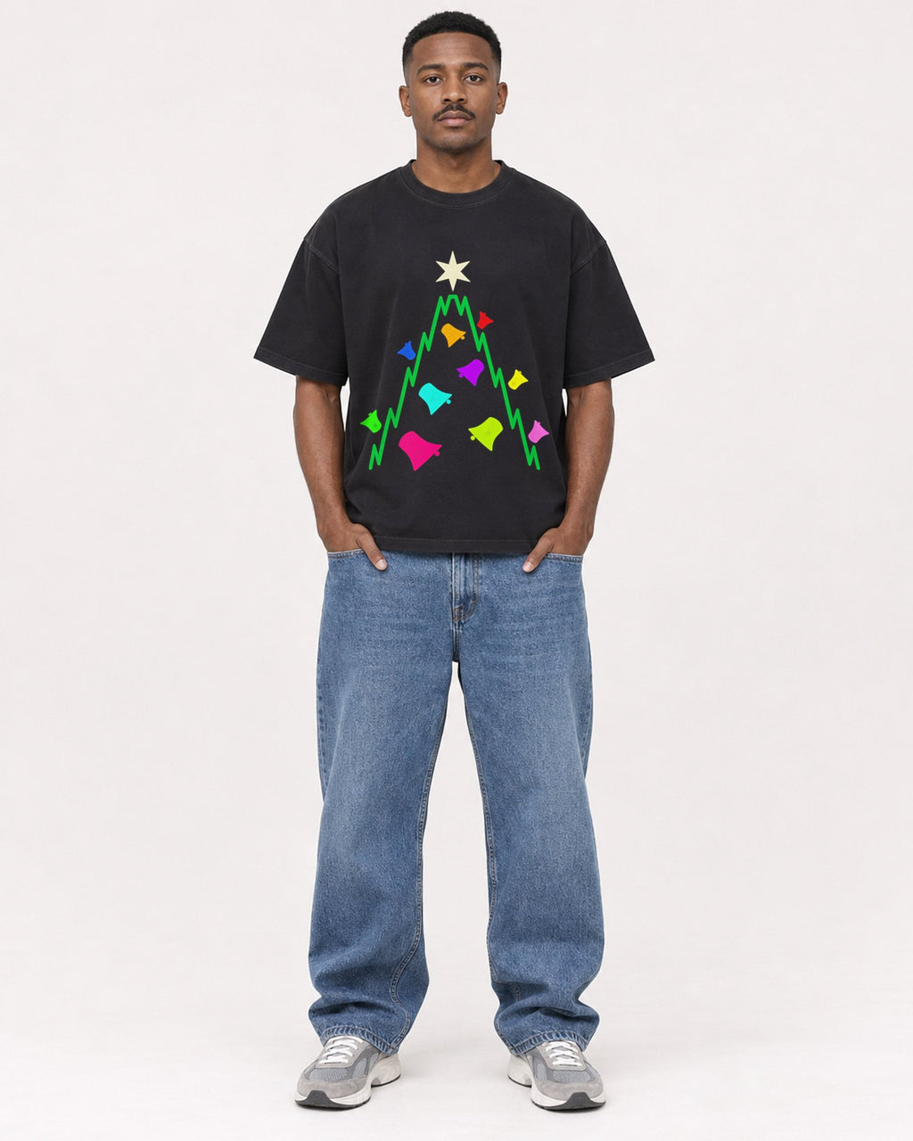 Mockup Boxy Heavyweight Tee Black male full-body 14