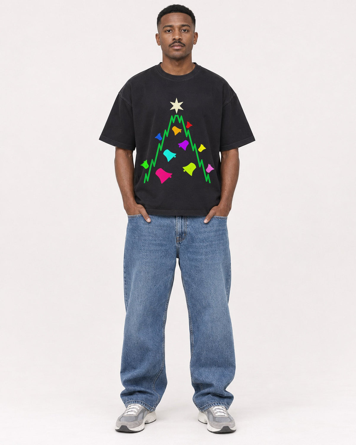 Mockup Boxy Heavyweight Tee Black male full-body 14