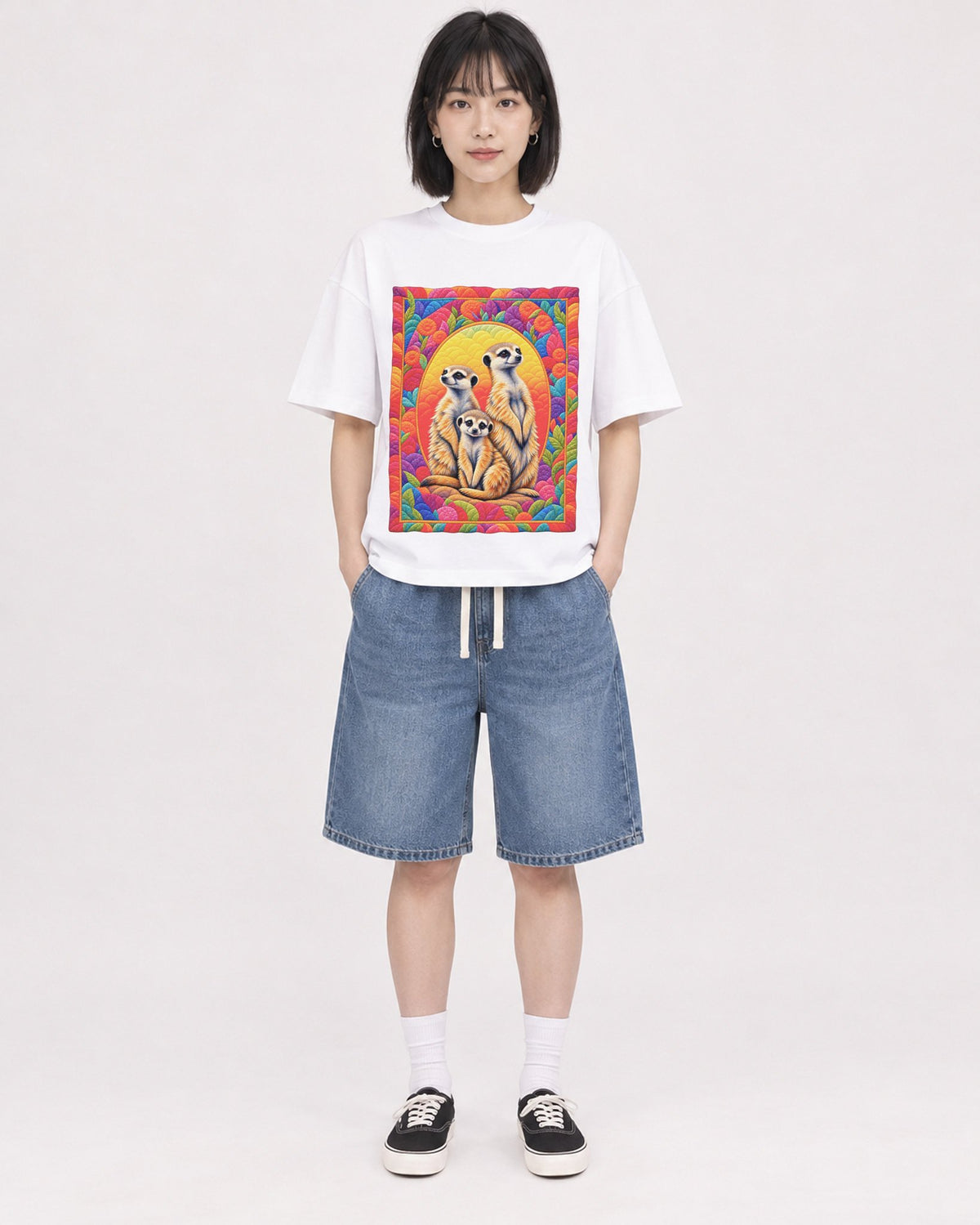 Mockup Boxy Heavyweight Tee White female full-body 11