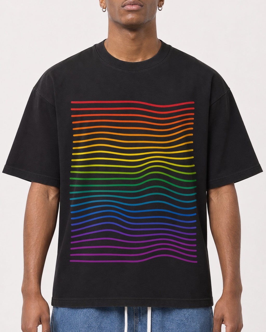 Mockup Boxy Heavyweight Tee Black male close-up 15