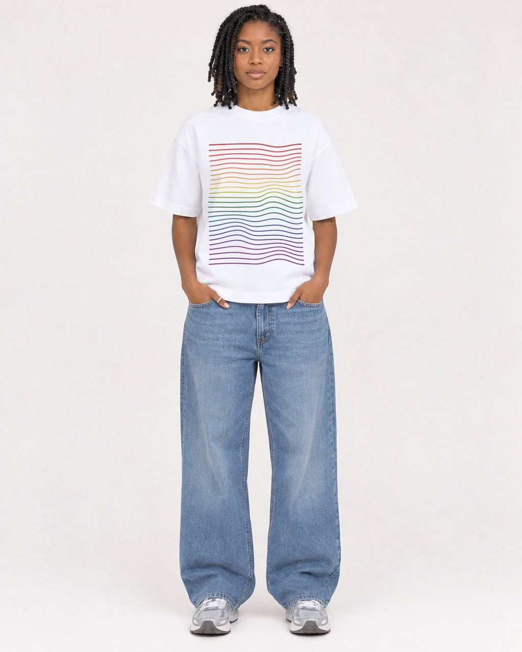Mockup Boxy Heavyweight Tee White female full-body 15
