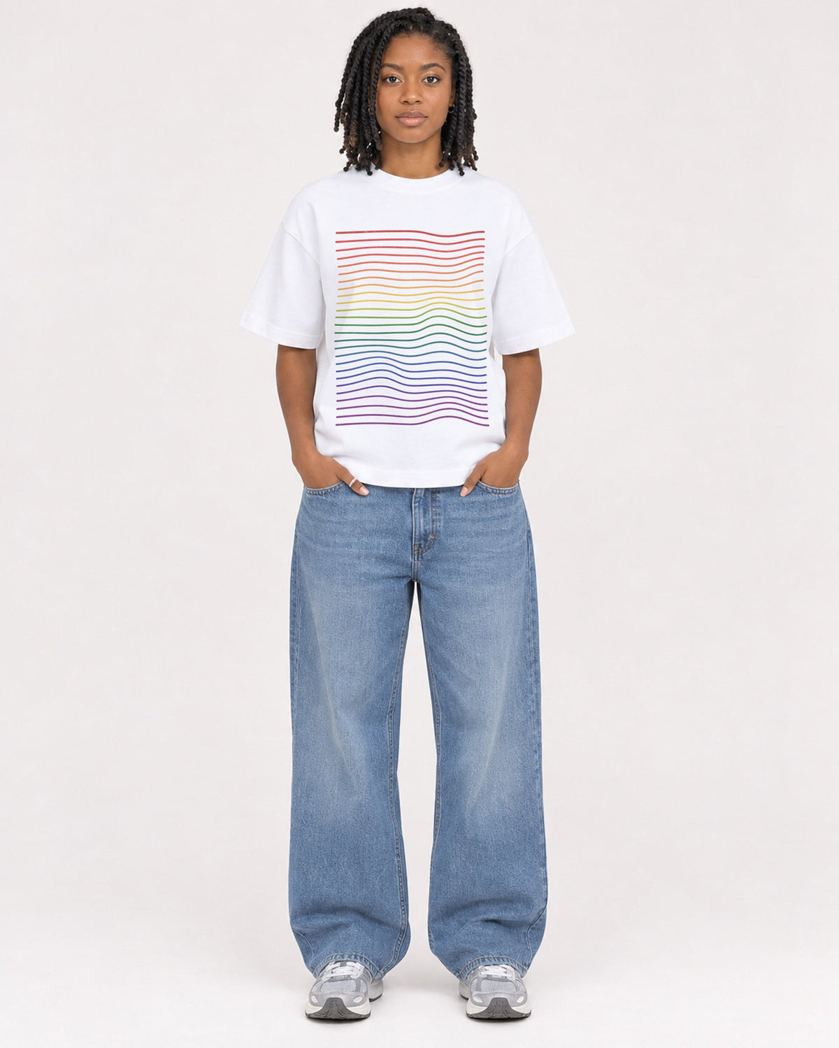 Mockup Boxy Heavyweight Tee White female full-body 15