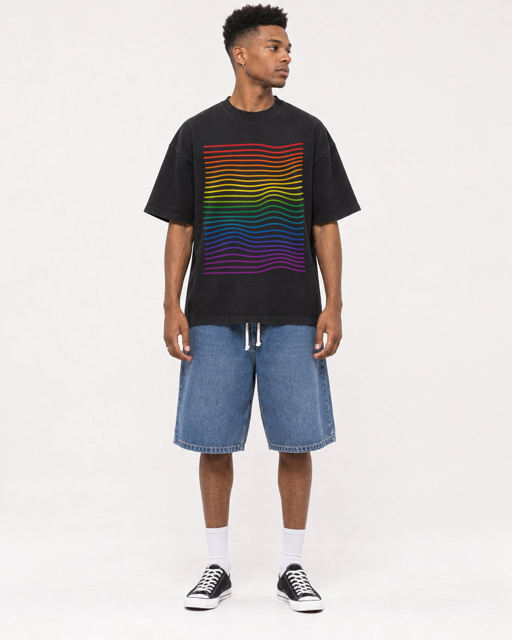 Mockup Boxy Heavyweight Tee Black male full-body 15