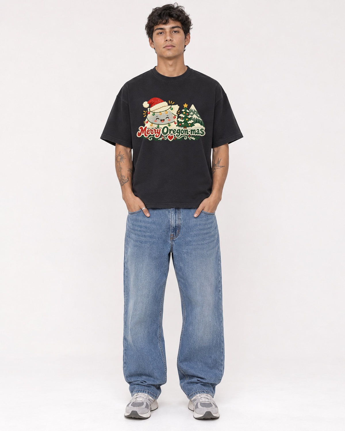 Mockup Boxy Heavyweight Tee Black male full-body 06