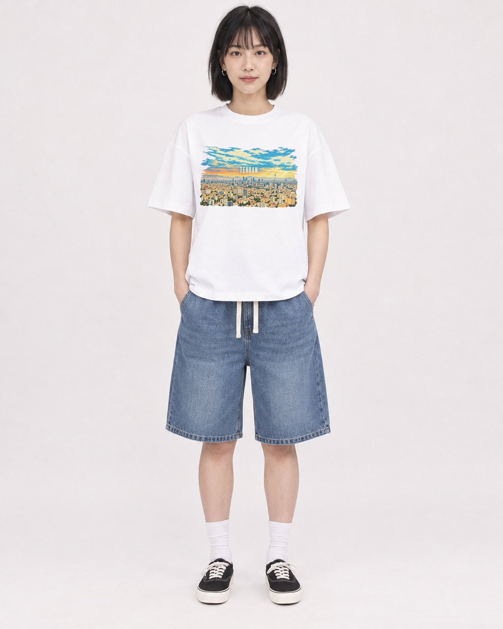 Mockup Boxy Heavyweight Tee White female full-body 11