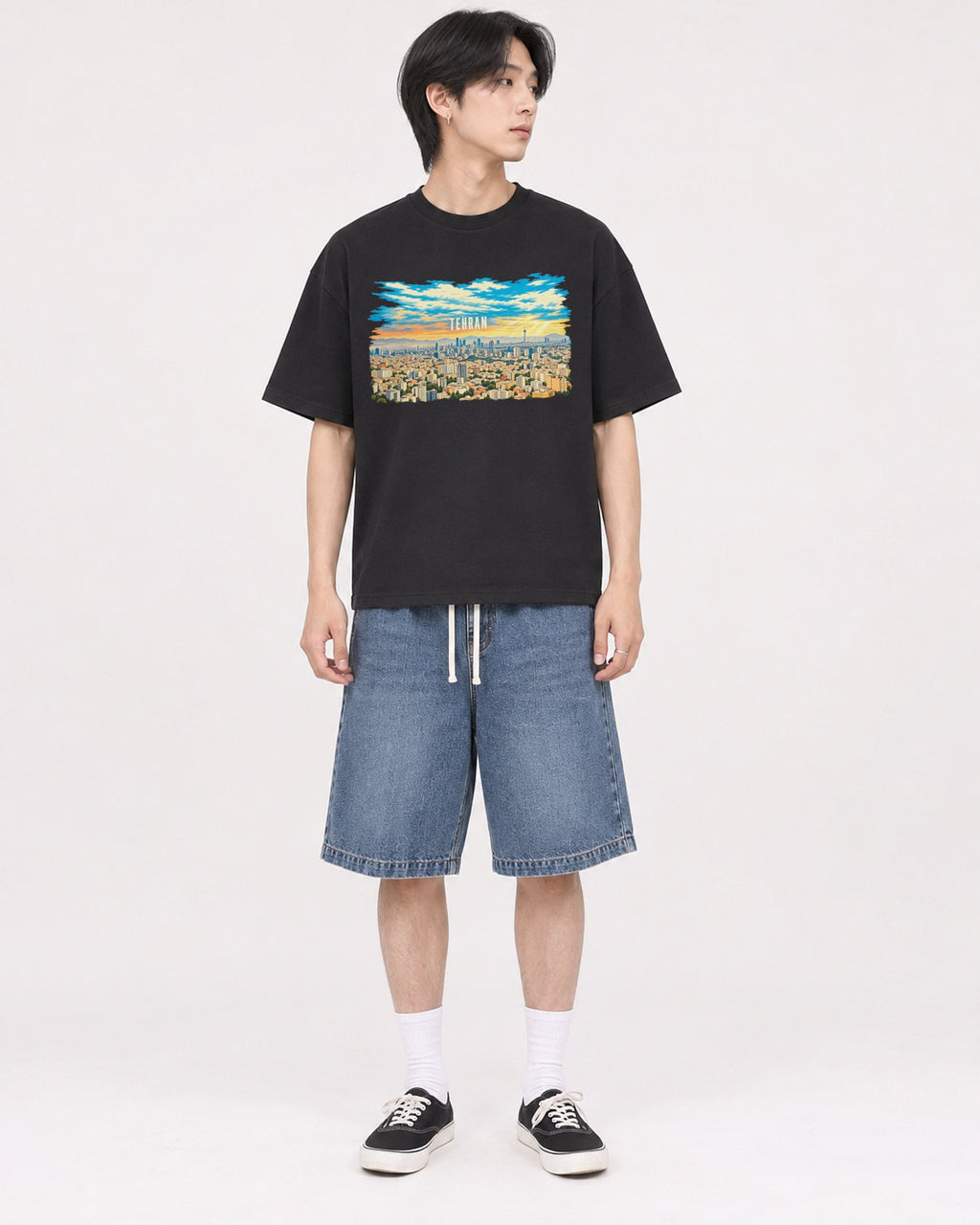 Mockup Boxy Heavyweight Tee Black male full-body 11