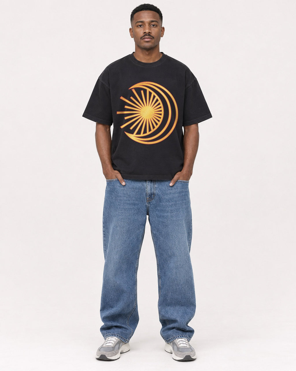 Mockup Boxy Heavyweight Tee Black male full-body 14