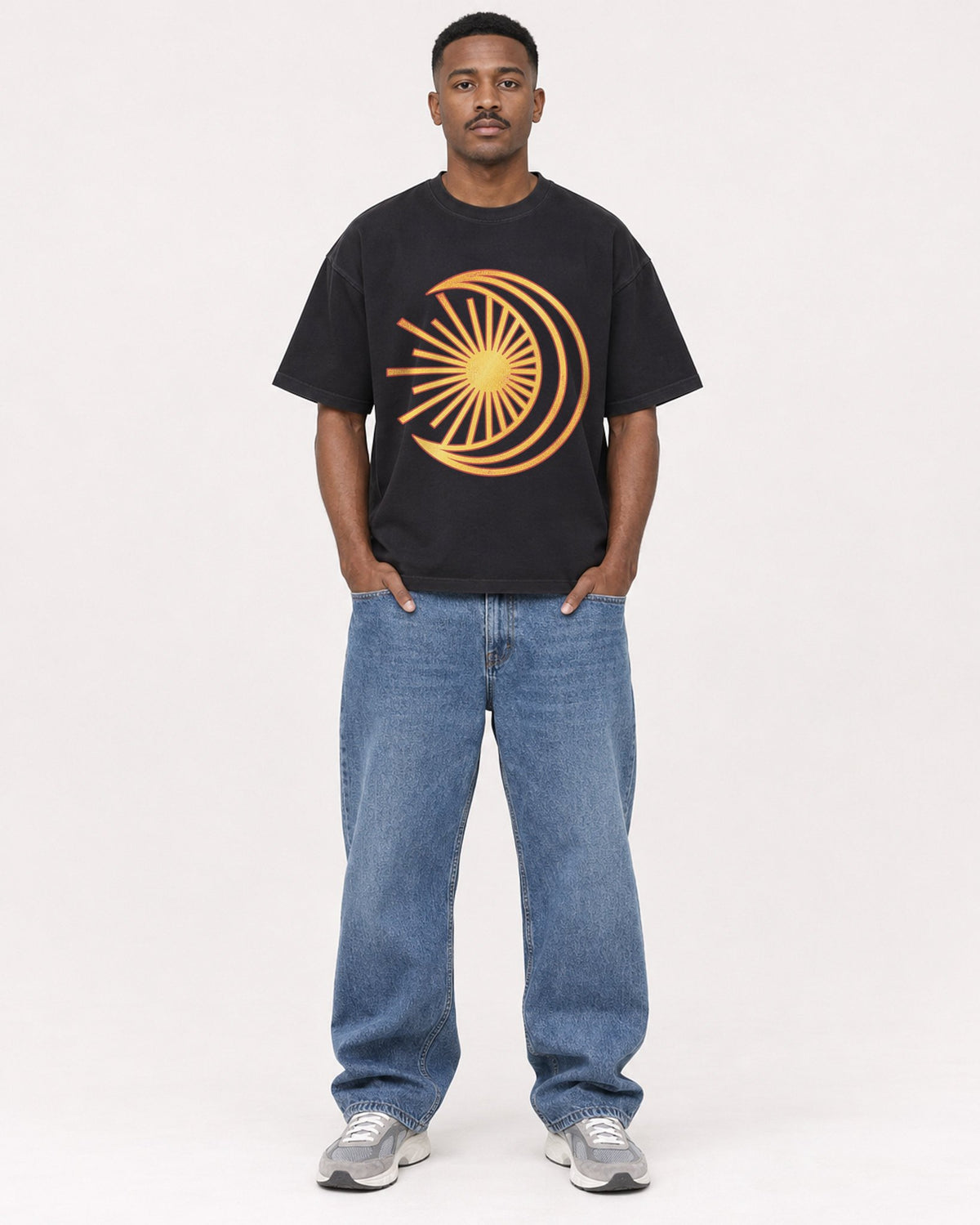 Mockup Boxy Heavyweight Tee Black male full-body 14