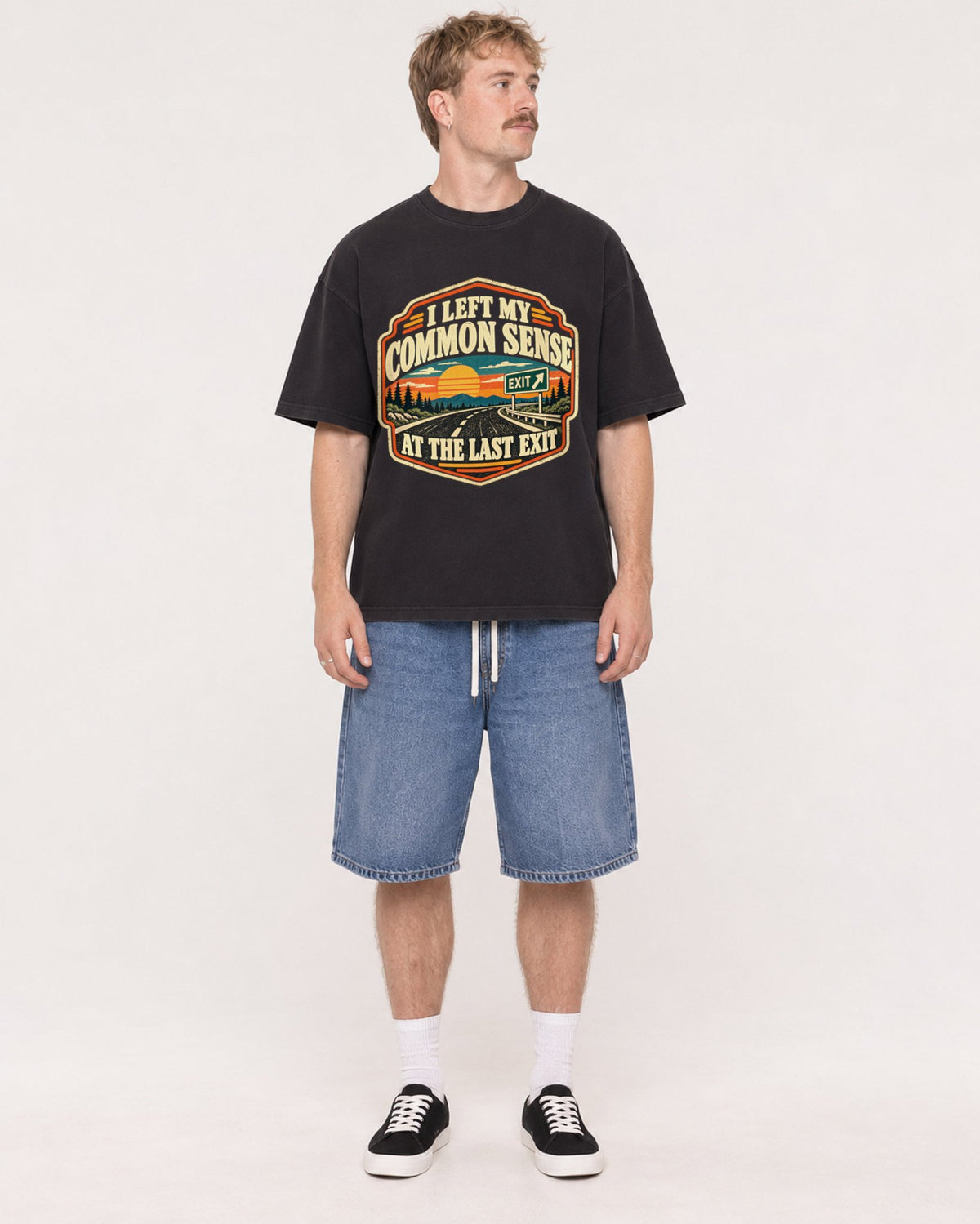 Mockup Boxy Heavyweight Tee Black male full-body 19