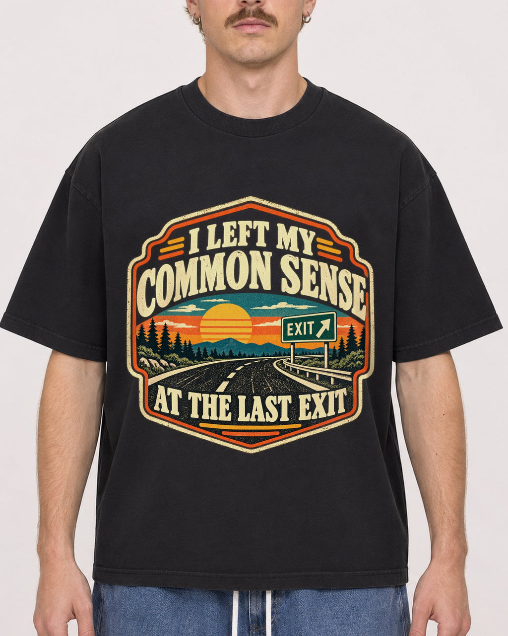 Mockup Boxy Heavyweight Tee Black male close-up 19