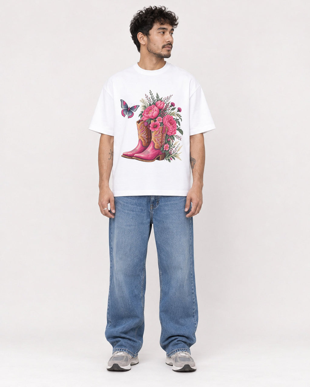Mockup Boxy Heavyweight Tee White male full-body 42