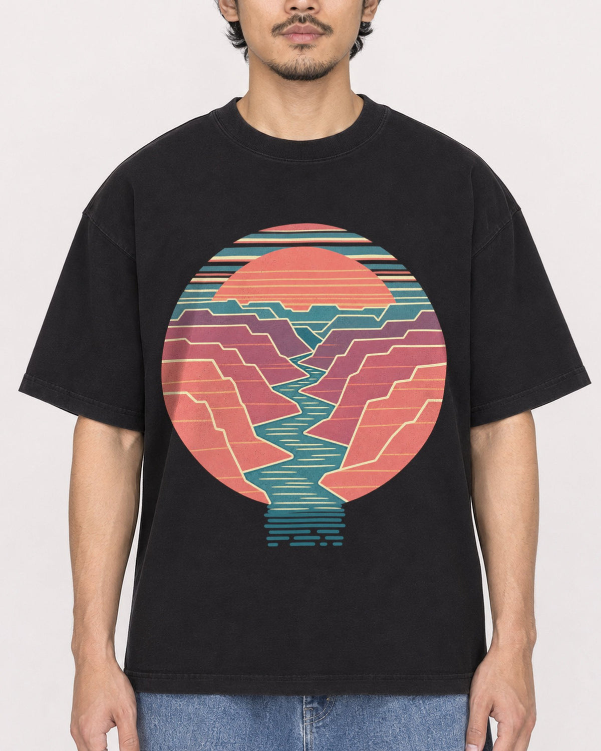 Mockup Boxy Heavyweight Tee Black male close-up 02