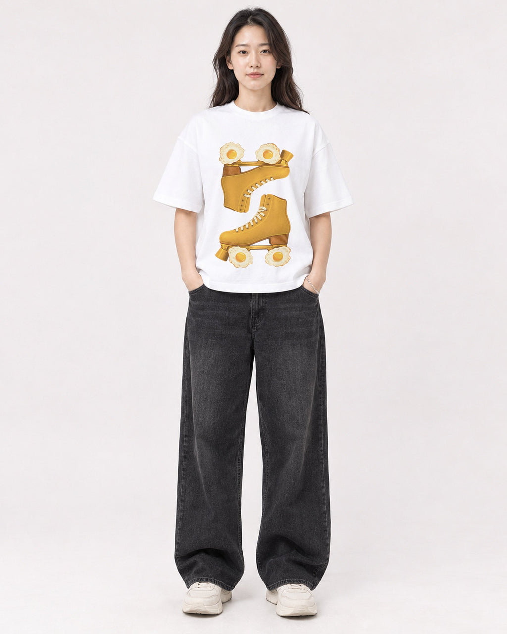 Mockup Boxy Heavyweight Tee White female full-body 03