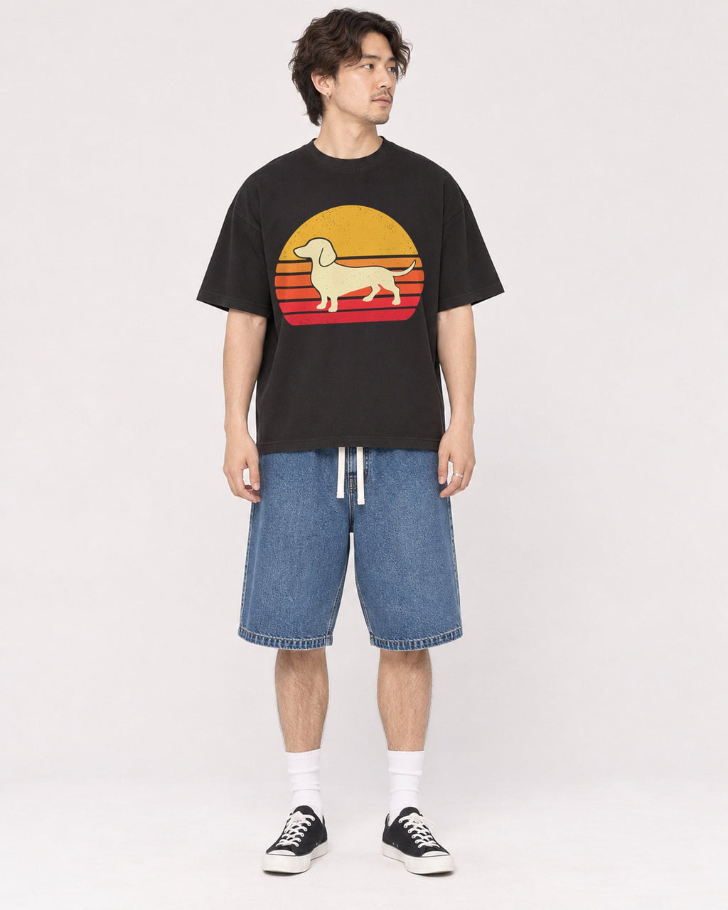 Mockup Boxy Heavyweight Tee Black male full-body 03