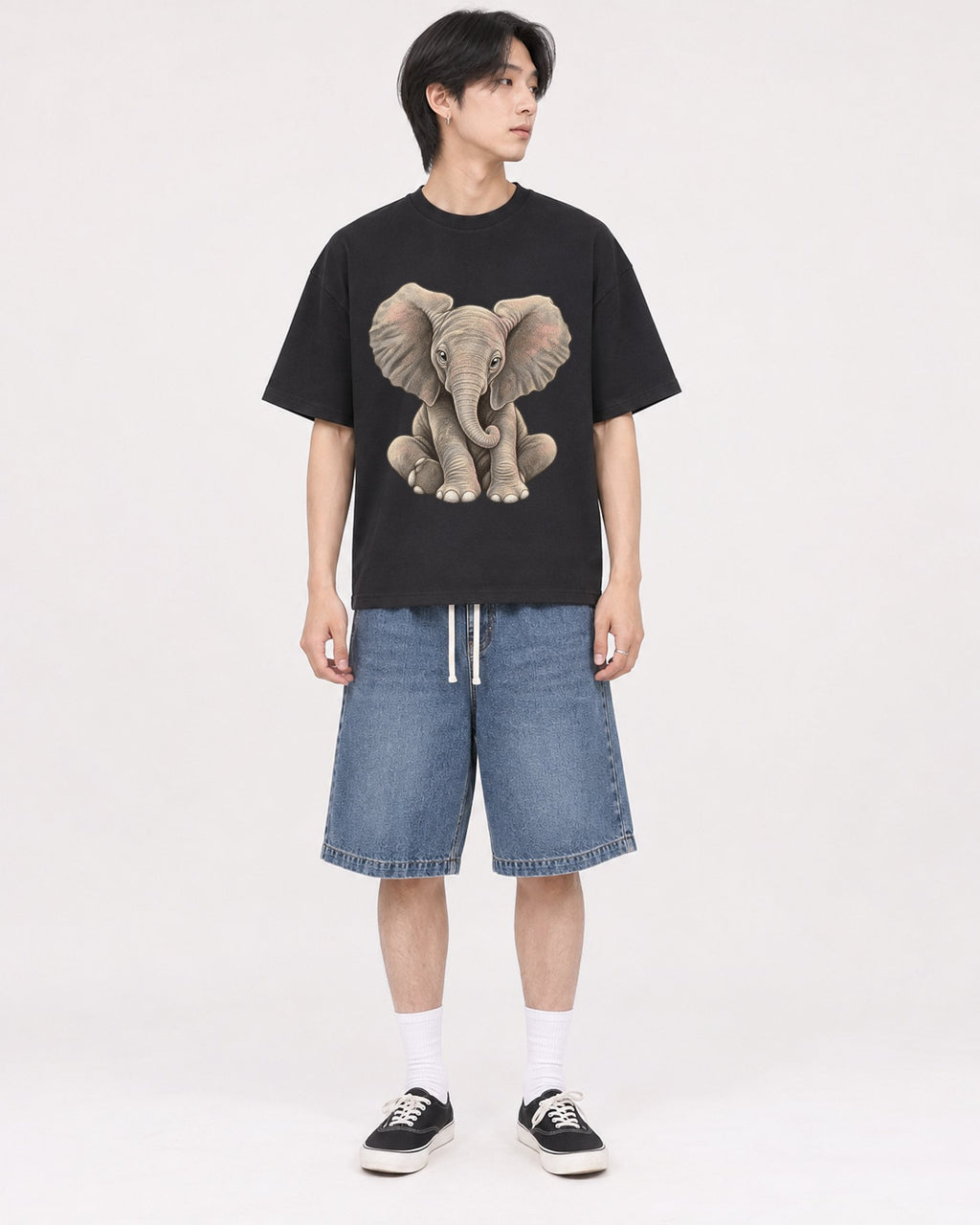 Mockup Boxy Heavyweight Tee Black male full-body 11