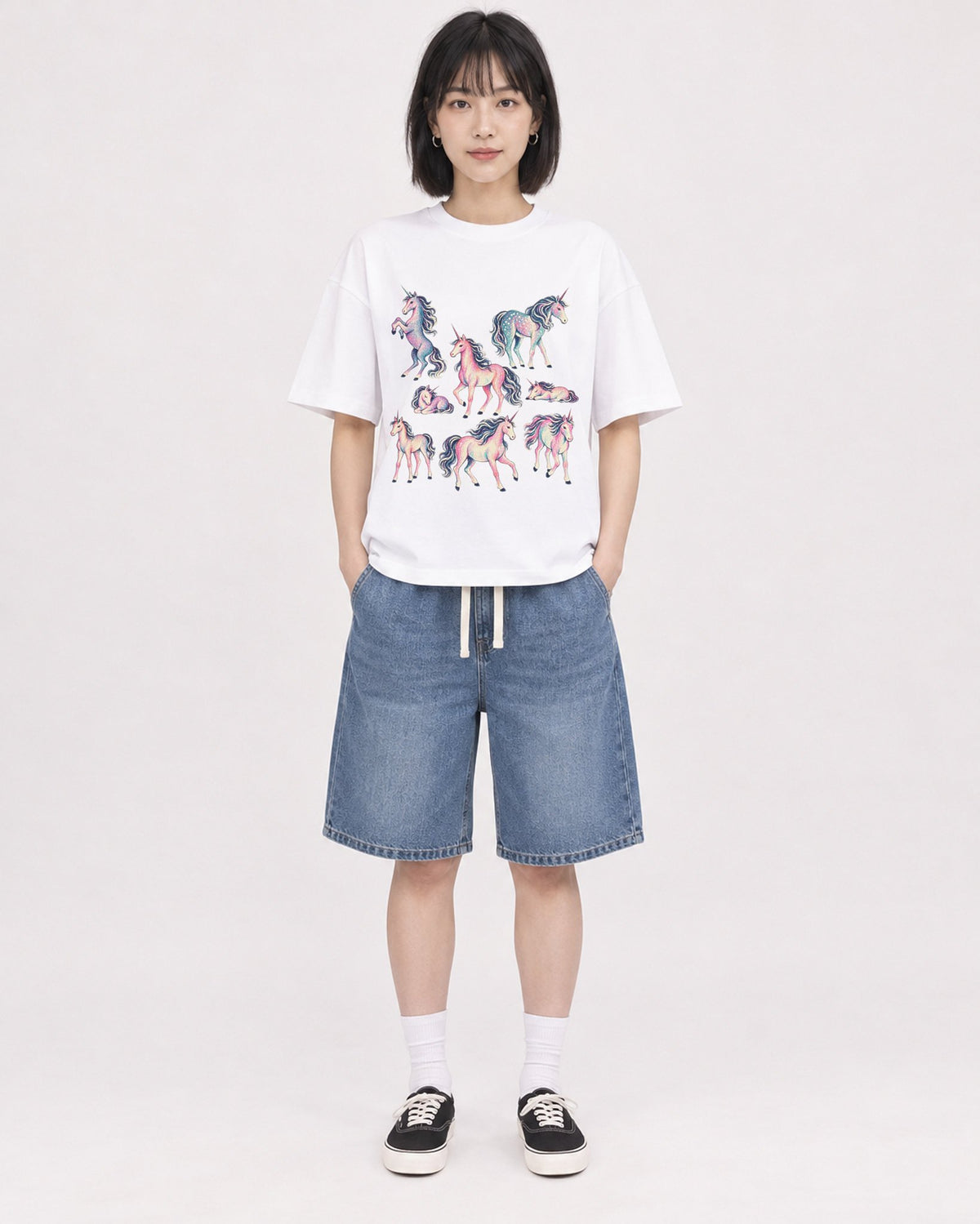 Mockup Boxy Heavyweight Tee White female full-body 11