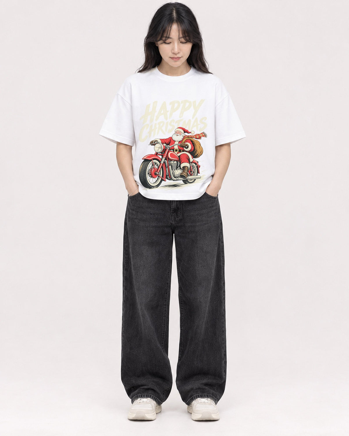 Mockup Boxy Heavyweight Tee White female full-body 13