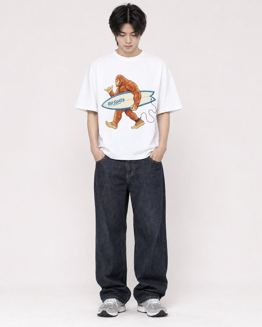 Mockup Boxy Heavyweight Tee White male full-body 11