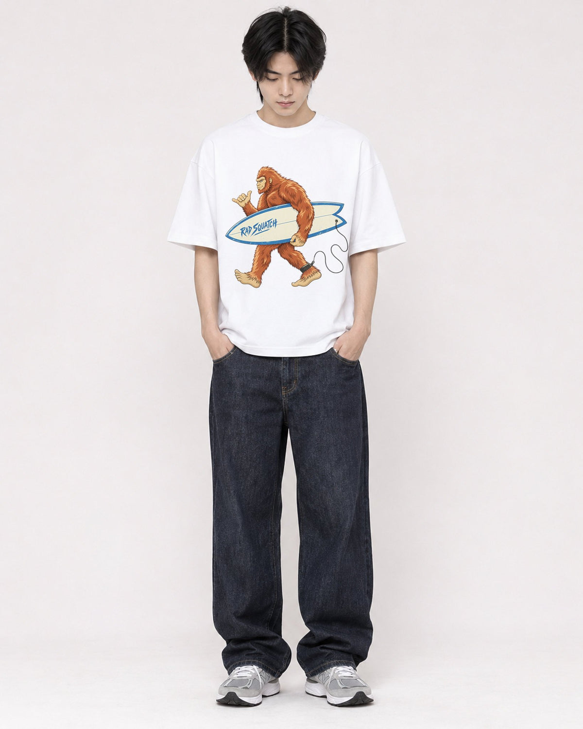 Mockup Boxy Heavyweight Tee White male full-body 11