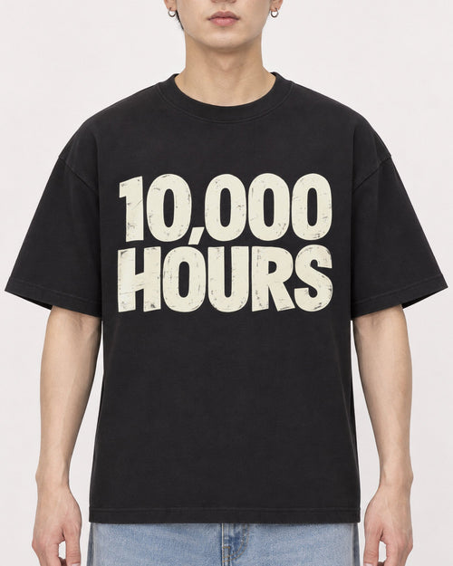 Mockup Boxy Heavyweight Tee Black male close-up 01