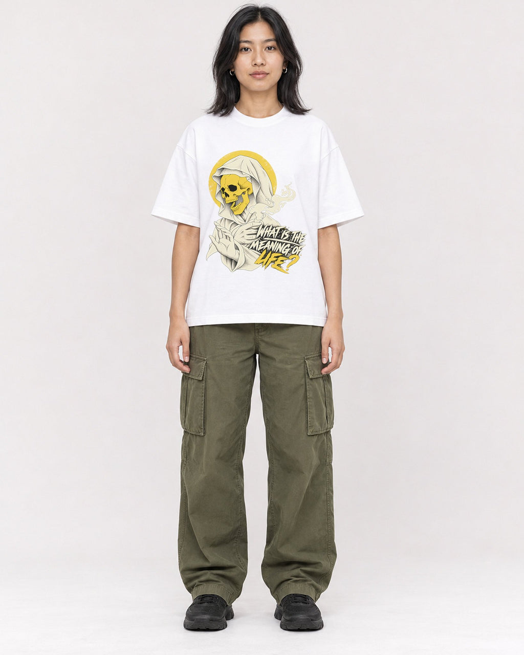 Mockup Boxy Heavyweight Tee White female full-body 22