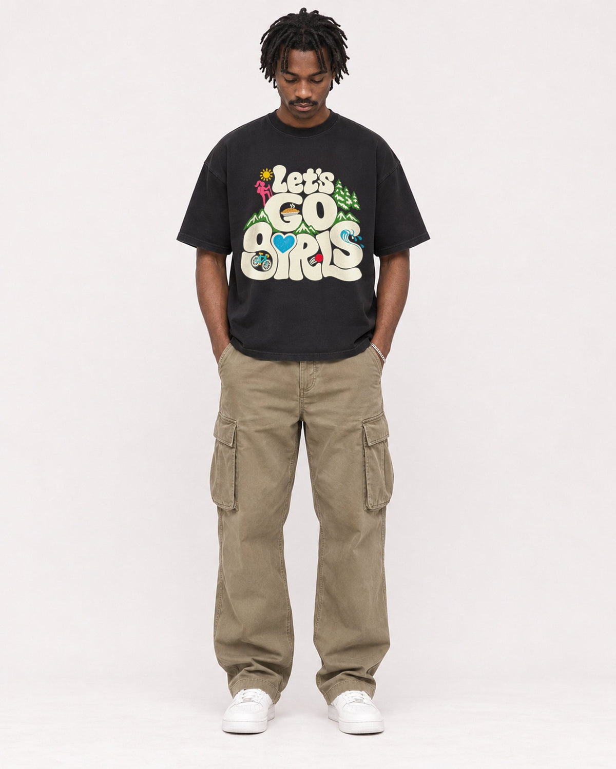 Mockup Boxy Heavyweight Tee Black male full-body 04