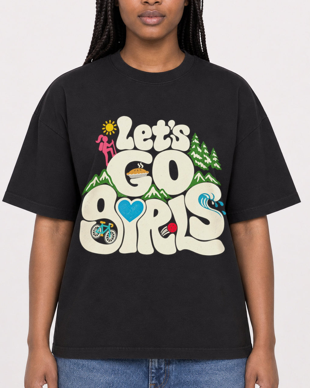 Mockup Boxy Heavyweight Tee Black female close-up 04
