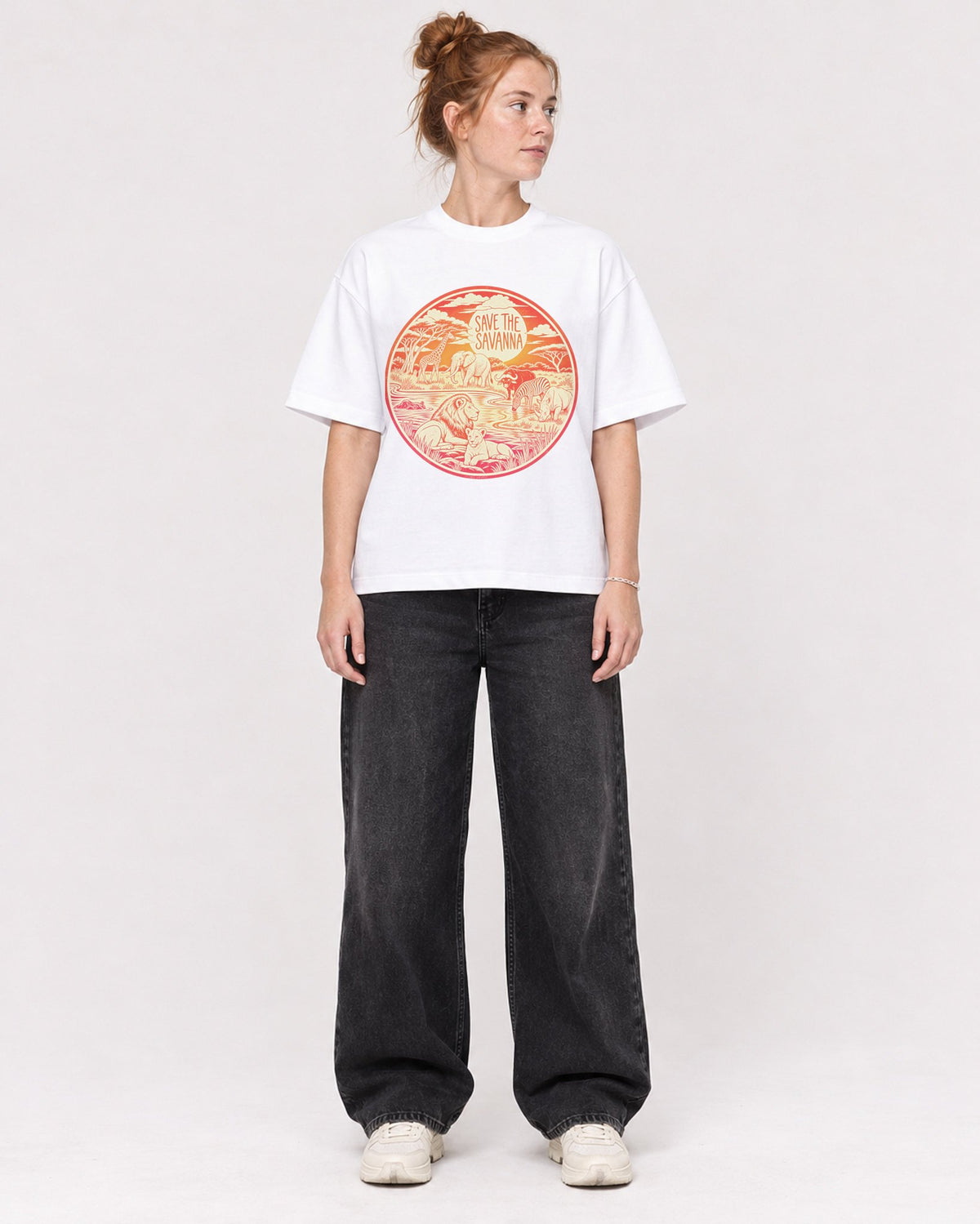 Mockup Boxy Heavyweight Tee White female full-body 28